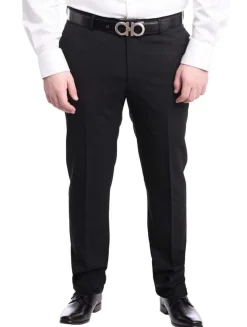 Napoli Slim Fit Black Textured Wool Dress Pants