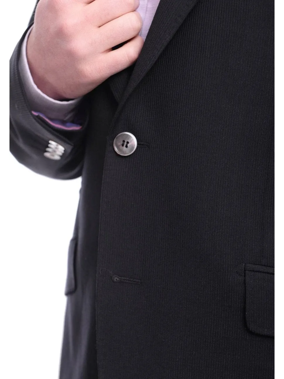 Napoli Slim Fit Black Tonal Stripe Half Canvassed Wool Blazer Sportcoat