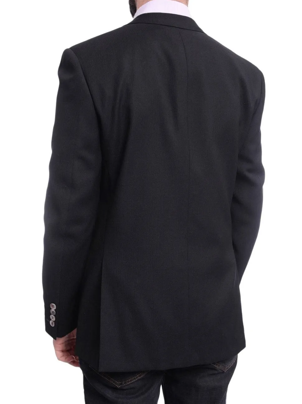 Napoli Slim Fit Black Tonal Stripe Half Canvassed Wool Blazer Sportcoat