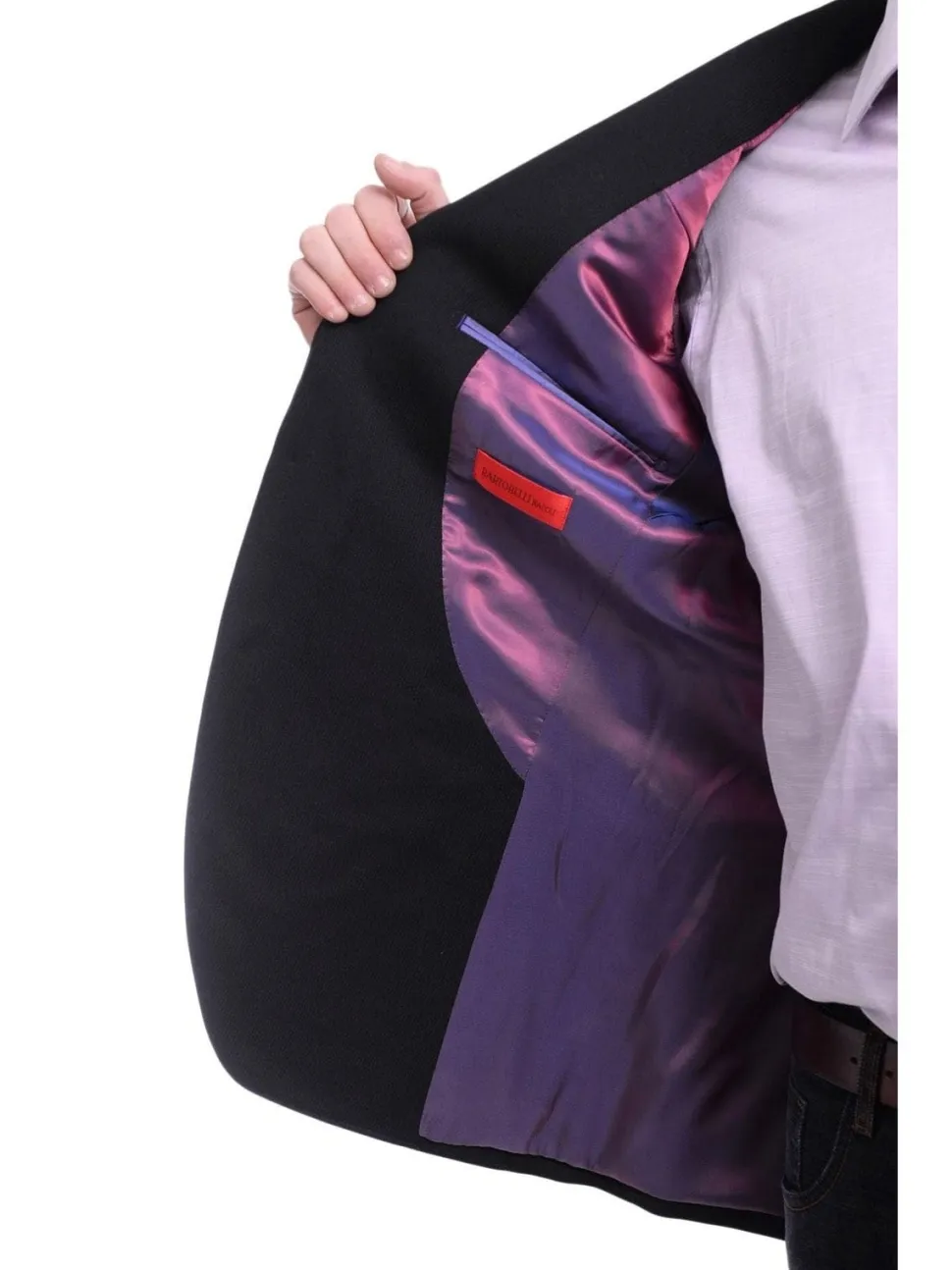 Napoli Slim Fit Black Tonal Stripe Half Canvassed Wool Blazer Sportcoat