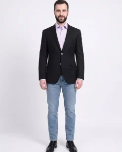 Napoli Slim Fit Black Tonal Stripe Half Canvassed Wool Blazer Sportcoat