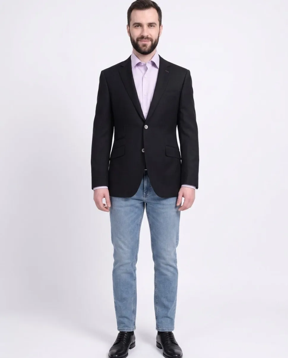 Napoli Slim Fit Black Tonal Stripe Half Canvassed Wool Blazer Sportcoat