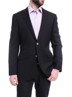 Napoli Slim Fit Black Tonal Stripe Half Canvassed Wool Blazer Sportcoat
