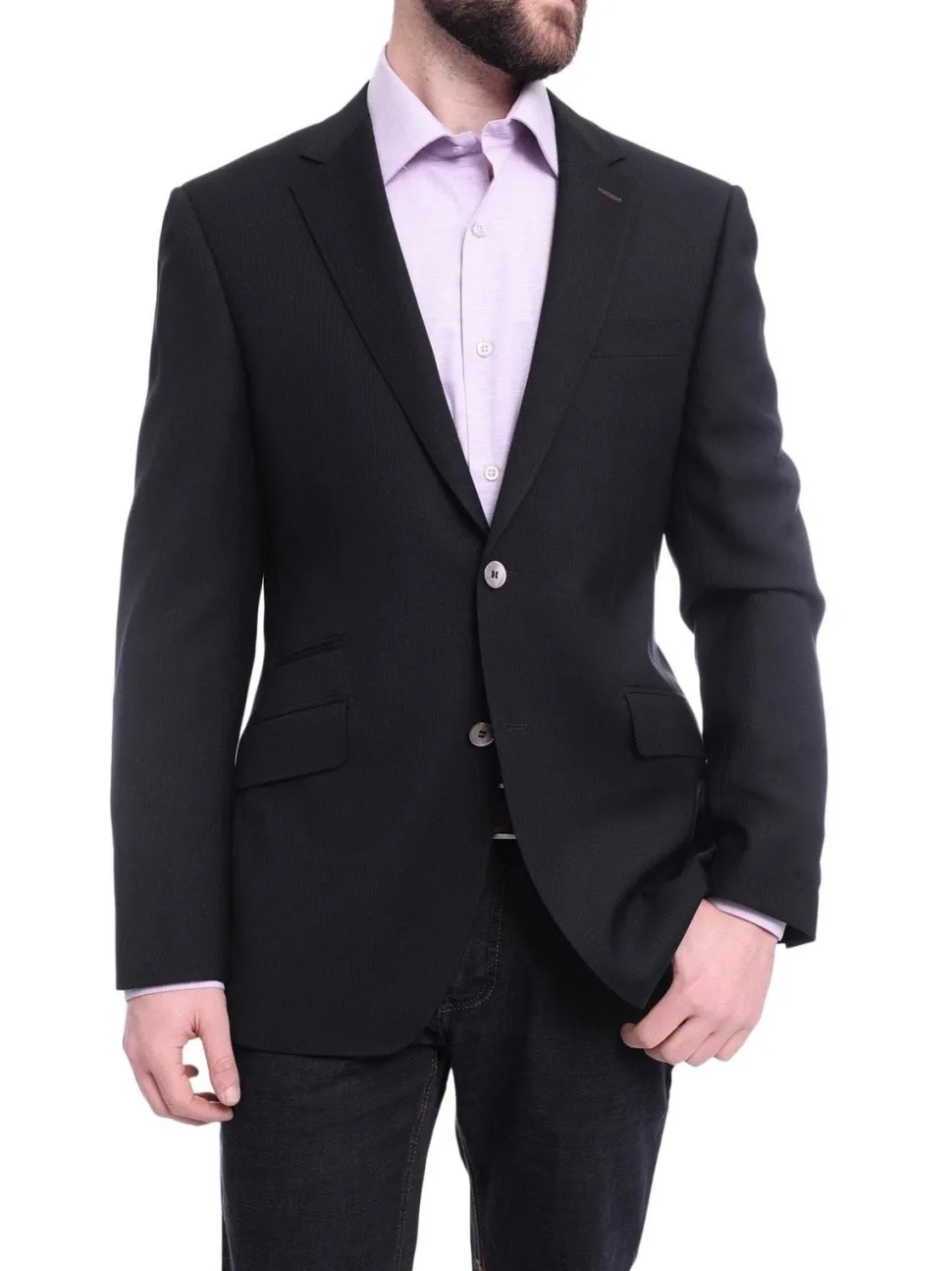 Napoli Slim Fit Black Tonal Stripe Half Canvassed Wool Blazer Sportcoat