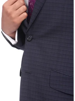 Napoli Slim Fit Blue & Black Check Two Button Half Canvassed Wool Suit