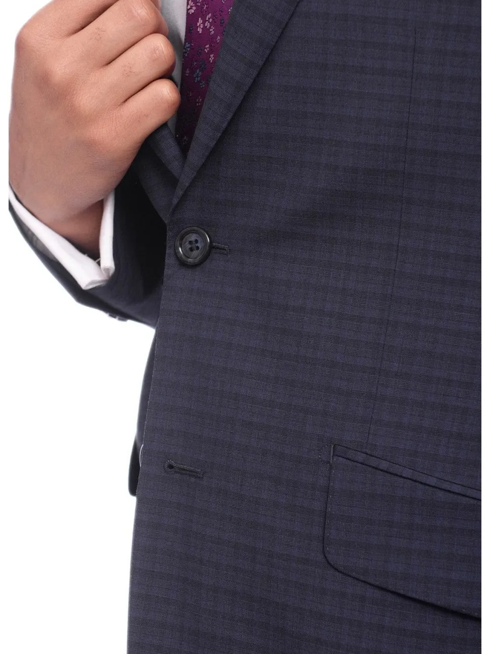Napoli Slim Fit Blue & Black Check Two Button Half Canvassed Wool Suit
