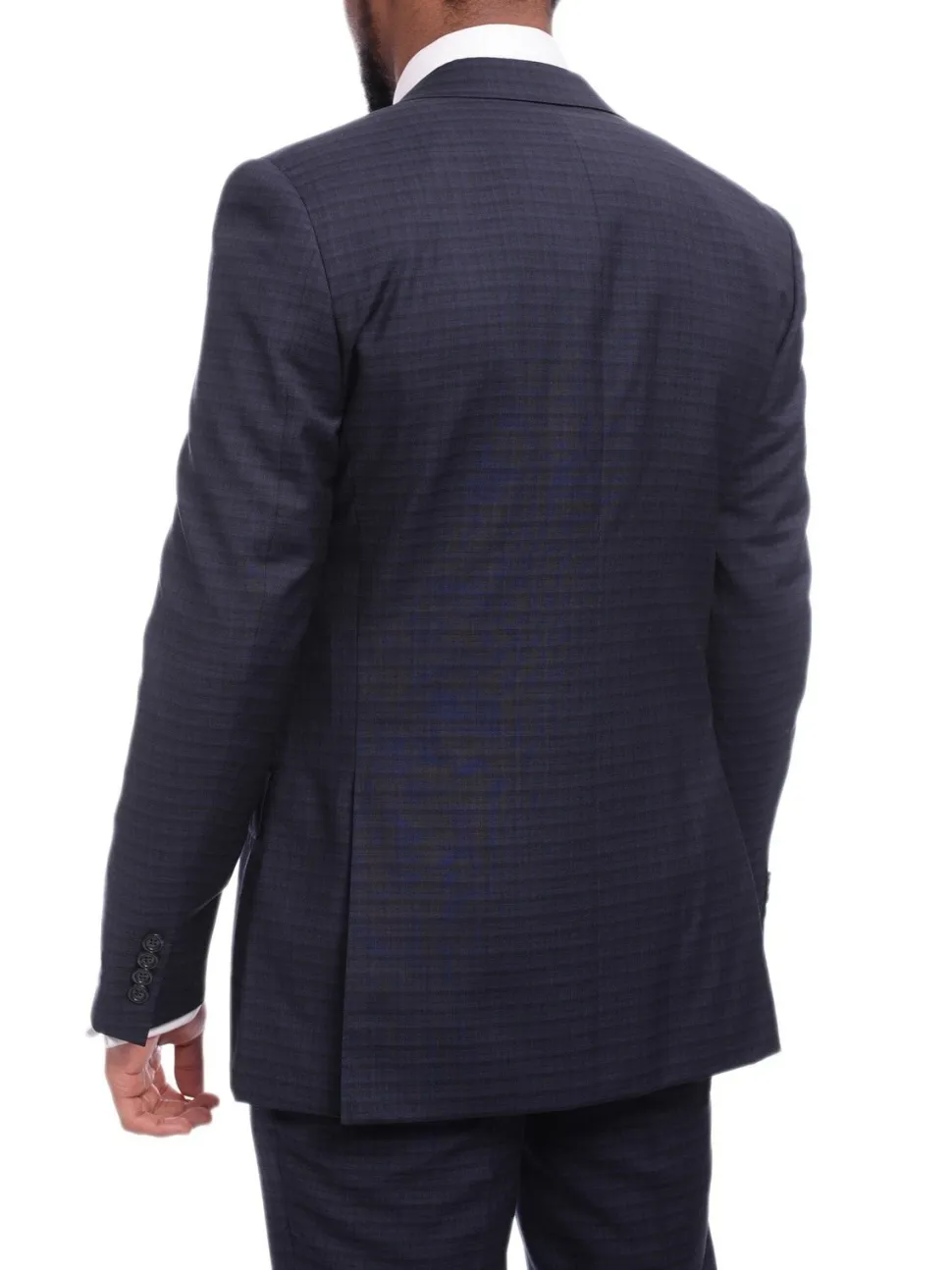Napoli Slim Fit Blue & Black Check Two Button Half Canvassed Wool Suit