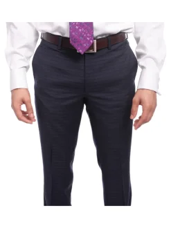 Napoli Slim Fit Blue & Black Check Two Button Half Canvassed Wool Suit