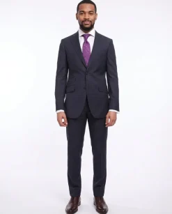 Napoli Slim Fit Blue & Black Check Two Button Half Canvassed Wool Suit