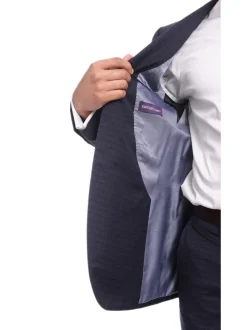 Napoli Slim Fit Blue & Black Check Two Button Half Canvassed Wool Suit