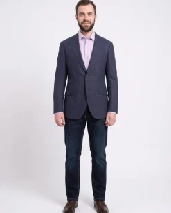 Napoli Slim Fit Blue Check Half Canvassed Loro Piana Wool Linen Blazer Sportcoat