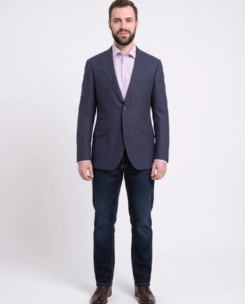 Napoli Slim Fit Blue Check Half Canvassed Loro Piana Wool Linen Blazer Sportcoat