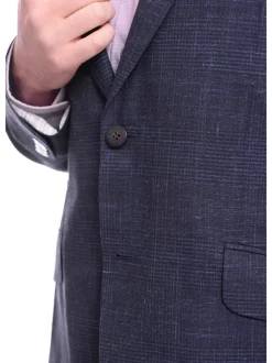 Napoli Slim Fit Blue Check Half Canvassed Loro Piana Wool Linen Blazer Sportcoat