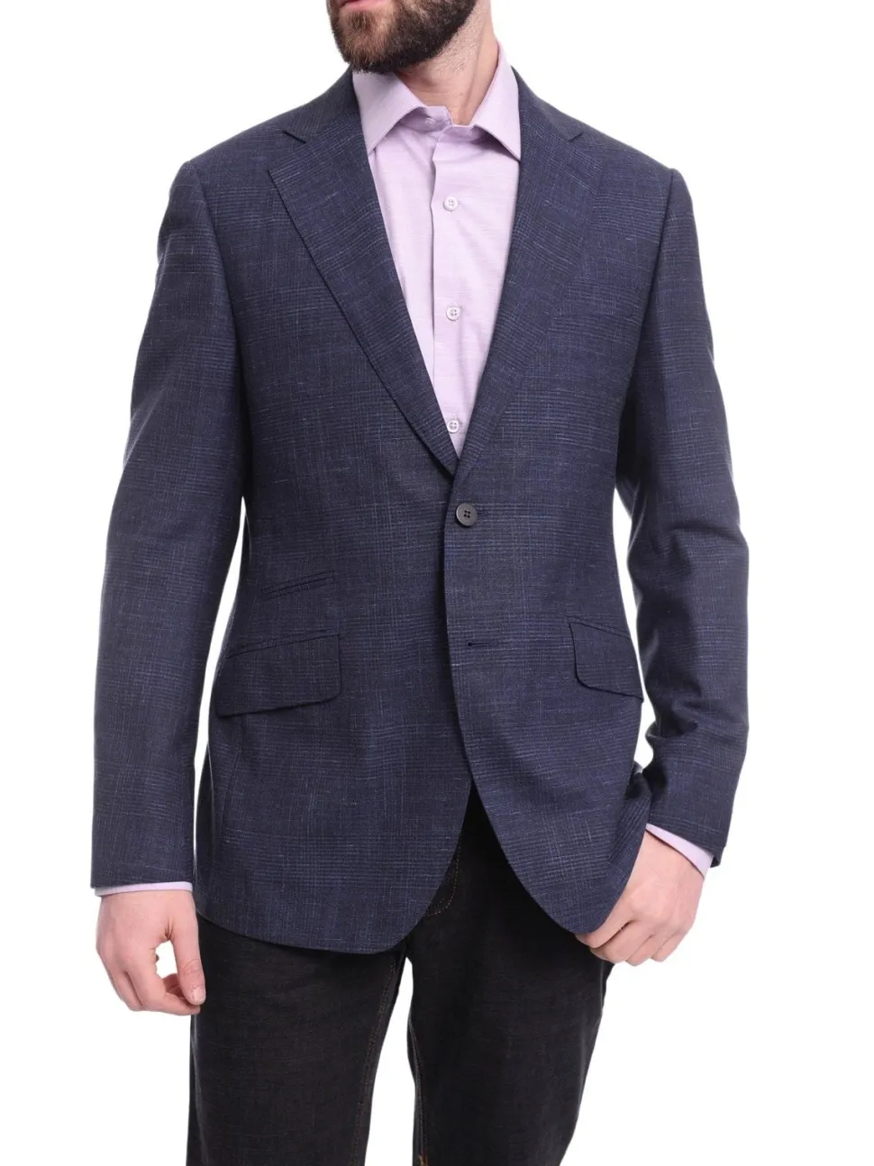 Napoli Slim Fit Blue Check Half Canvassed Loro Piana Wool Linen Blazer Sportcoat