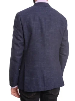 Napoli Slim Fit Blue Check Half Canvassed Loro Piana Wool Linen Blazer Sportcoat