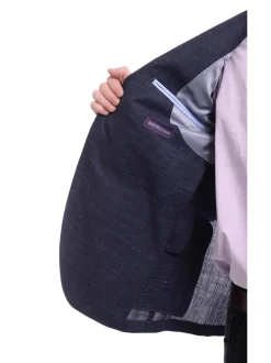 Napoli Slim Fit Blue Check Half Canvassed Loro Piana Wool Linen Blazer Sportcoat