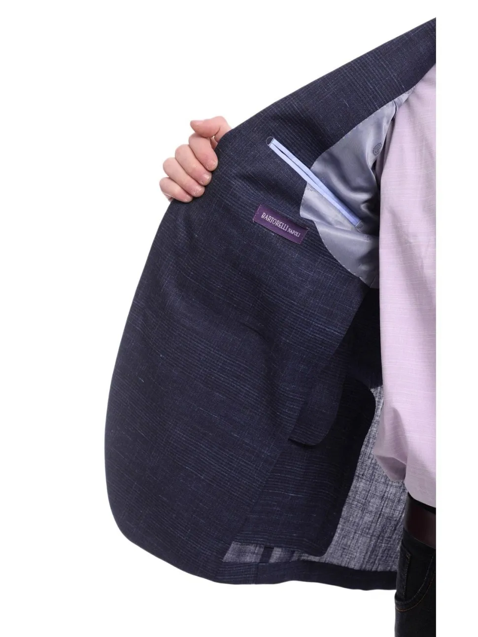 Napoli Slim Fit Blue Check Half Canvassed Loro Piana Wool Linen Blazer Sportcoat