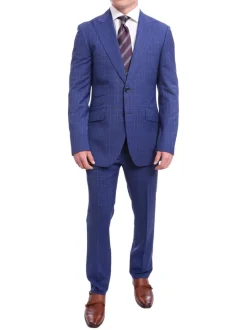Napoli Slim Fit Blue Glen Plaid Half Canvassed Wool Suit Wide Peak Lapels