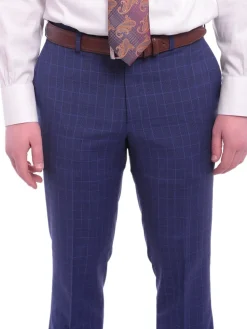 Napoli Slim Fit Blue Glen Plaid Half Canvassed Wool Suit Wide Peak Lapels