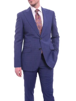 Napoli Slim Fit Blue Glen Plaid Half Canvassed Wool Suit Wide Peak Lapels