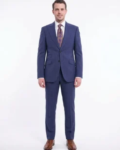 Napoli Slim Fit Blue Glen Plaid Half Canvassed Wool Suit Wide Peak Lapels
