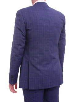 Napoli Slim Fit Blue Glen Plaid Half Canvassed Wool Suit Wide Peak Lapels