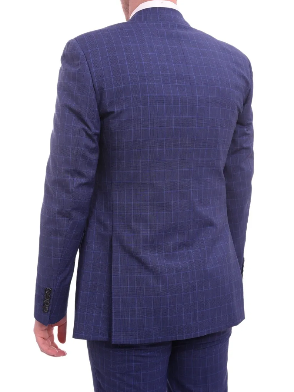 Napoli Slim Fit Blue Glen Plaid Half Canvassed Wool Suit Wide Peak Lapels