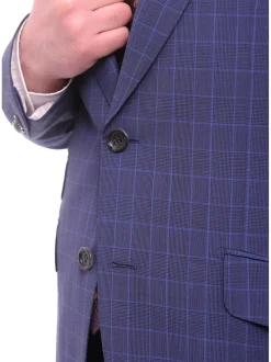 Napoli Slim Fit Blue Glen Plaid Half Canvassed Wool Suit Wide Peak Lapels