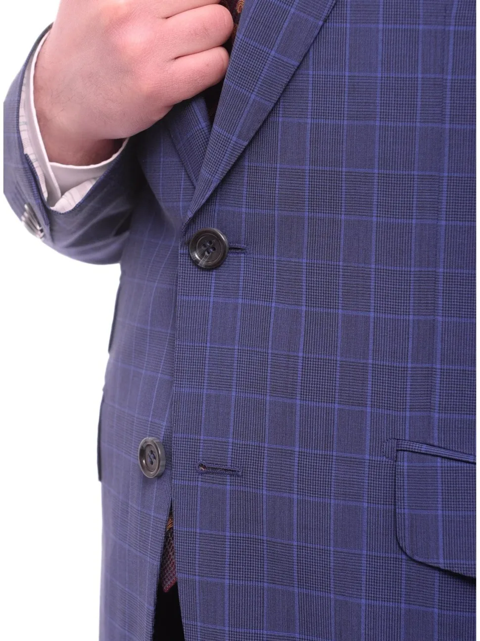 Napoli Slim Fit Blue Glen Plaid Half Canvassed Wool Suit Wide Peak Lapels