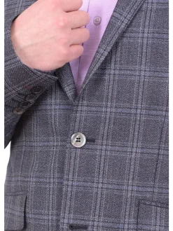 Napoli Slim Fit Blue & Gray Plaid Half Canvassed Silk Wool Blazer Sportcoat
