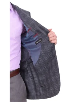 Napoli Slim Fit Blue & Gray Plaid Half Canvassed Silk Wool Blazer Sportcoat