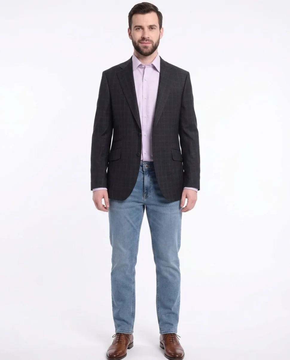 Napoli Slim Fit Blue & Green Plaid Half Canvassed Wool Blazer Sportcoat