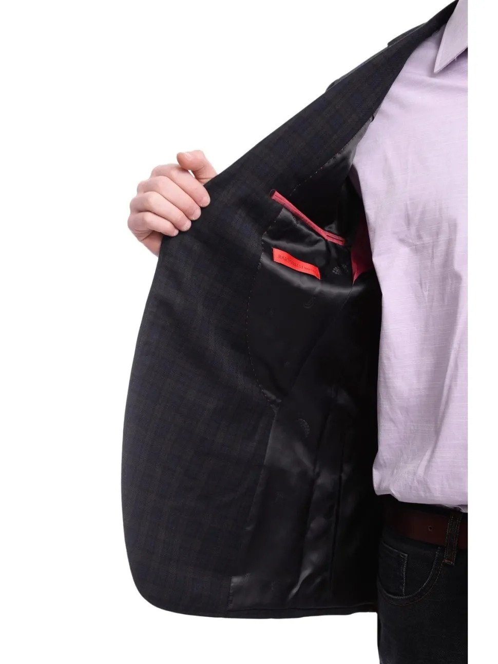 Napoli Slim Fit Blue & Green Plaid Half Canvassed Wool Blazer Sportcoat