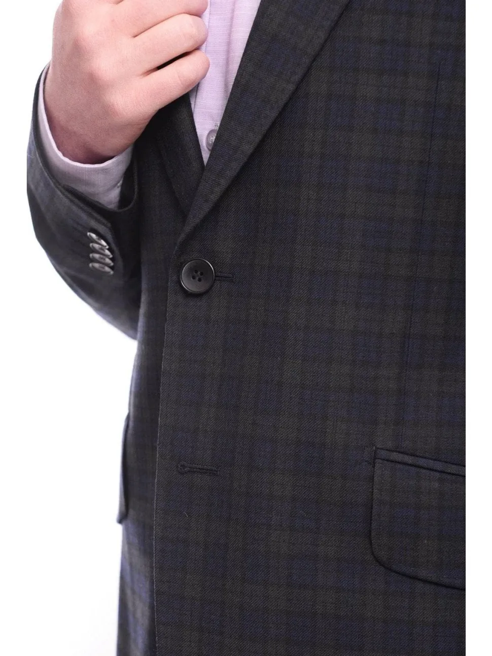 Napoli Slim Fit Blue & Green Plaid Half Canvassed Wool Blazer Sportcoat