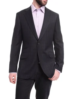 Napoli Slim Fit Blue & Green Plaid Half Canvassed Wool Blazer Sportcoat