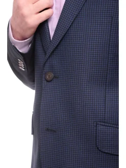 Napoli Slim Fit Blue Houndstooth Half Canvassed Vbc Wool Silk Blazer Sportcoat