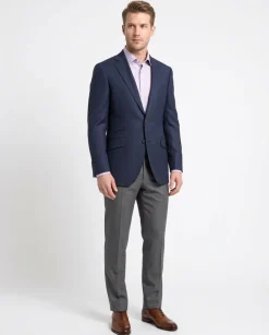 Napoli Slim Fit Blue Houndstooth Half Canvassed Vbc Wool Silk Blazer Sportcoat