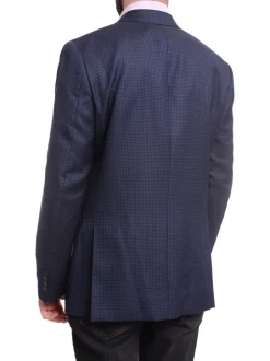 Napoli Slim Fit Blue Houndstooth Half Canvassed Vbc Wool Silk Blazer Sportcoat