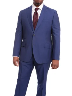 Napoli Slim Fit Blue Mini Check Two Button Half Canvassed Wool Suit