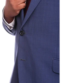 Napoli Slim Fit Blue Mini Check Two Button Half Canvassed Wool Suit