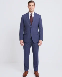 Napoli Slim Fit Blue Mini Check Two Button Half Canvassed Wool Suit