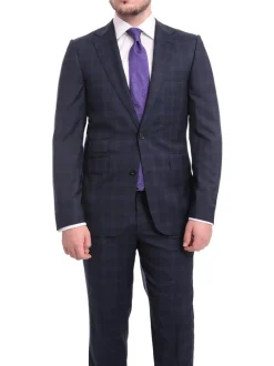 Napoli Slim Fit Blue Plaid Half Canvassed Super 120s Guabello Wool Suit