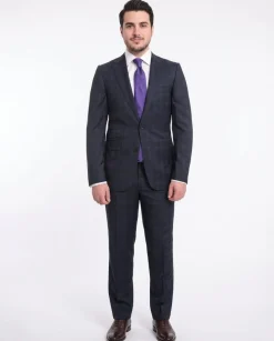 Napoli Slim Fit Blue Plaid Half Canvassed Super 120s Guabello Wool Suit