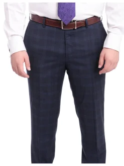 Napoli Slim Fit Blue Plaid Half Canvassed Super 120s Guabello Wool Suit