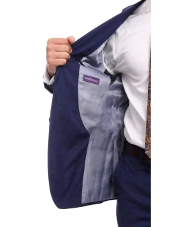 Napoli Slim Fit Blue Plaid Windowpane Two Button Half Canvassed 100% Wool Suit