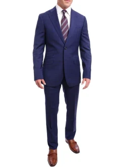 Napoli Slim Fit Blue Plaid Windowpane Two Button Half Canvassed 100% Wool Suit