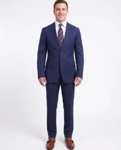 Napoli Slim Fit Blue Plaid Windowpane Two Button Half Canvassed 100% Wool Suit