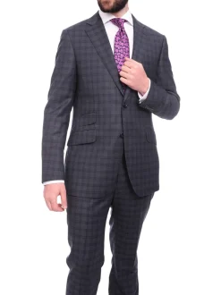 Napoli Slim Fit Blue Plaid Windowpane Half Canvassed Super 150's Wool Suit