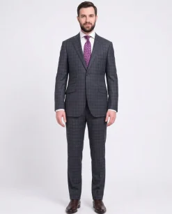 Napoli Slim Fit Blue Plaid Windowpane Half Canvassed Super 150's Wool Suit