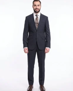 Napoli Slim Fit Blue Plaid with Brown Overcheck Half Canvassed Wool Suit